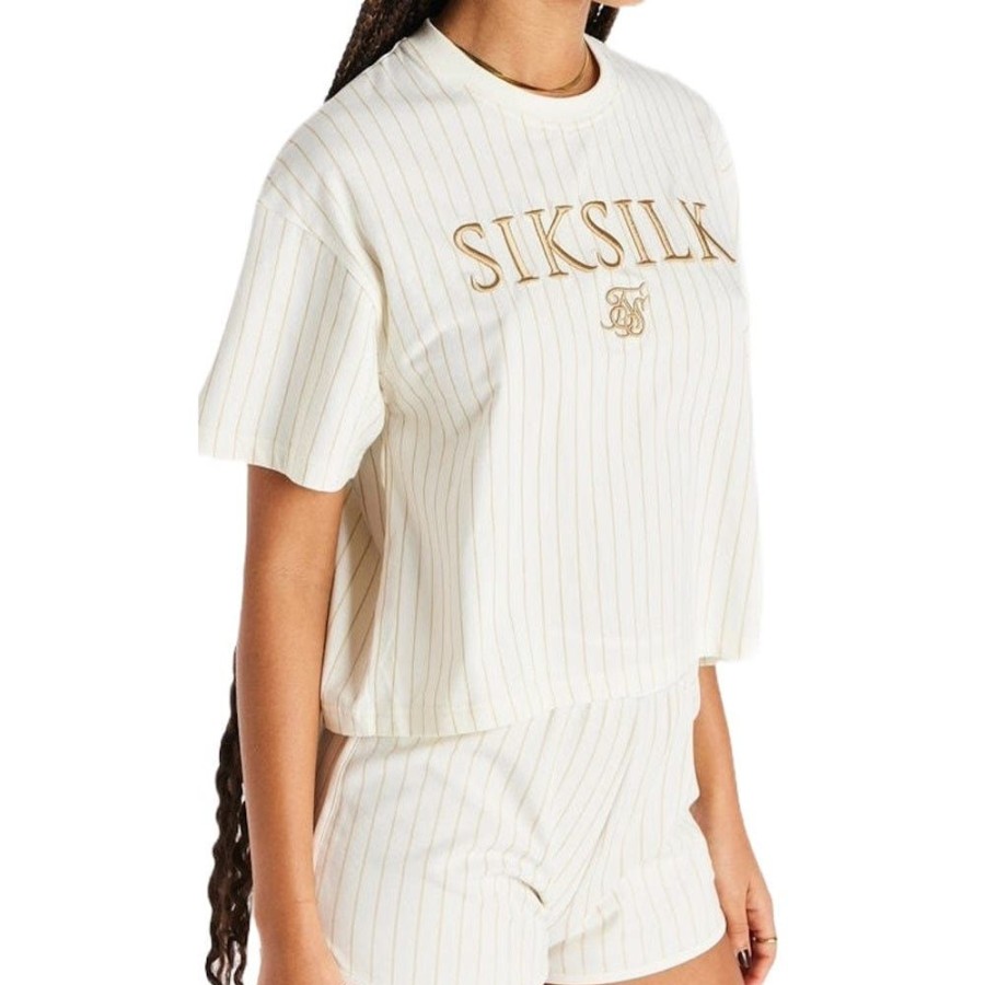 Women SikSilk Tops | Siksilk Womens Luxe Basketball Stripe Tee - White