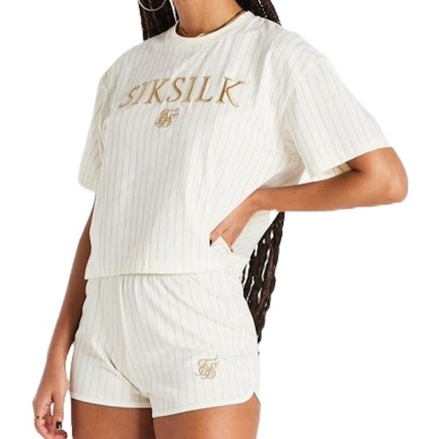 Women SikSilk Tops | Siksilk Womens Luxe Basketball Stripe Tee - White