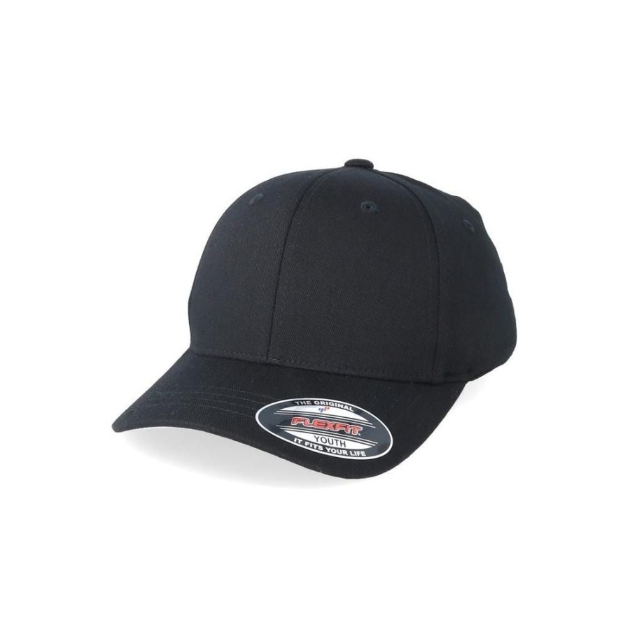 Kids Flexfit Headwear | Flexfit Youth Worn By The World Fitted Cap - Black