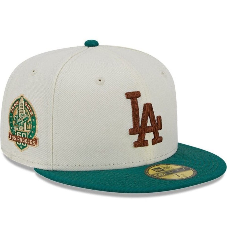 Men New Era Mlb Hats | New Era 59Fifty Camp Fitted Cap Los Angeles Dodgers - Chrome White / Green