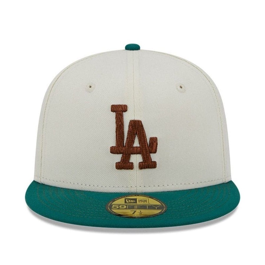 Men New Era Mlb Hats | New Era 59Fifty Camp Fitted Cap Los Angeles Dodgers - Chrome White / Green