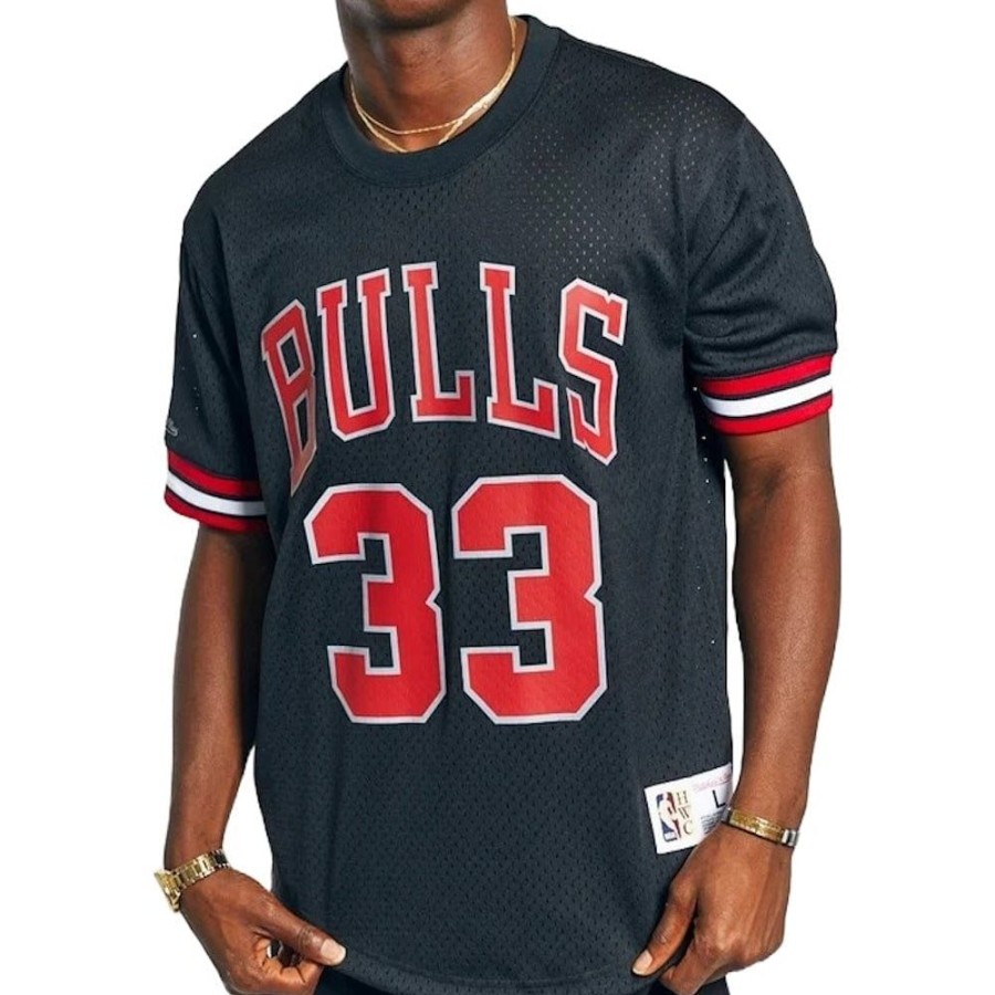 Men Mitchell u0026 Ness Tees | Mitchell & Ness N&N Mesh Tee Chicago Bulls Scottie Pippen - Black