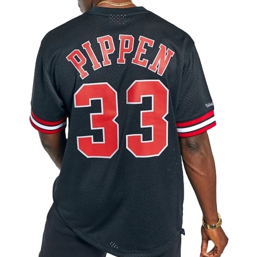 Men Mitchell u0026 Ness Tees | Mitchell & Ness N&N Mesh Tee Chicago Bulls Scottie Pippen - Black