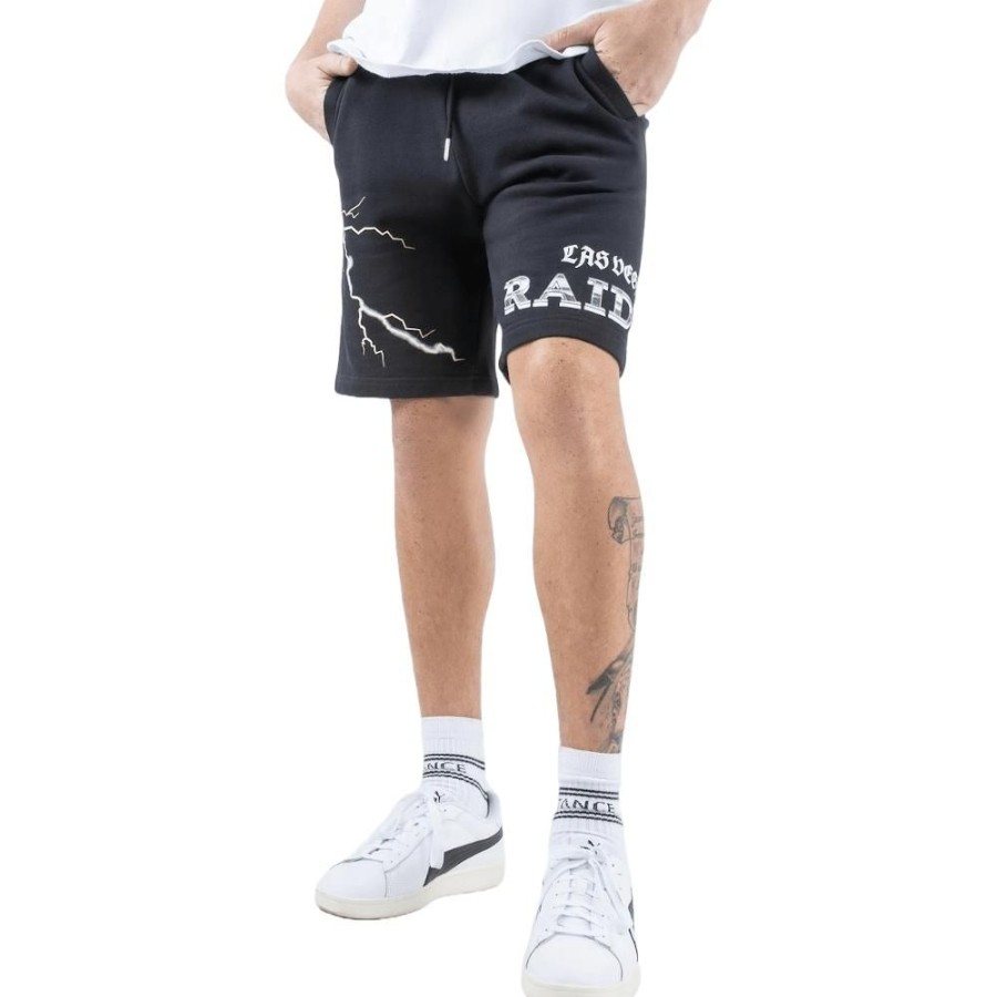 Men Majestic Athletic Shorts | Majestic Athletic Lightning Fleece Short Las Vegas Raiders - Black