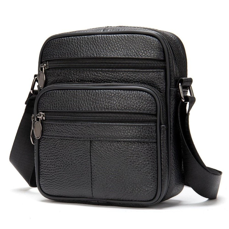 Men West Brothers Bags | Genuine Leather Side Bag 0505 - Black