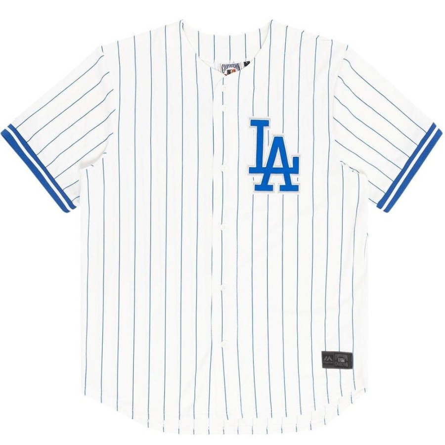 Men Majestic Athletic Mlb Clothing | Majestic Athletic Mlb Pinstripe Replica Jersey Los Angeles Dodgers - Vintage White