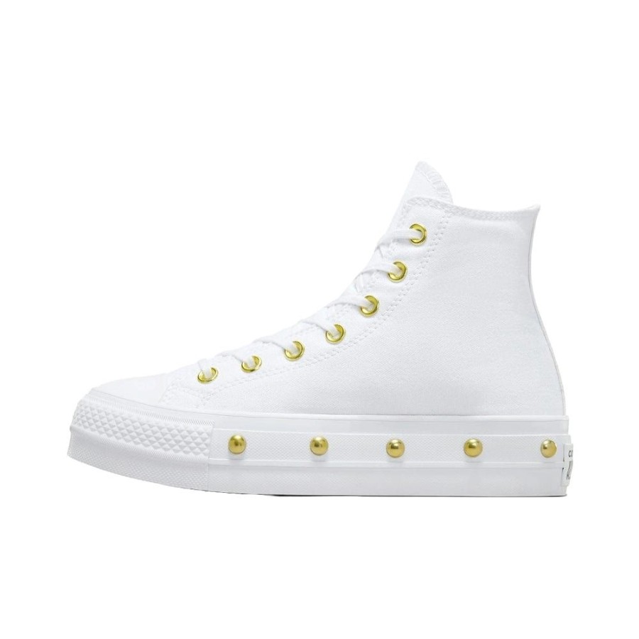 Women Converse Converse | Converse Womens Ct Lift Star Studded Hi - White / Gold