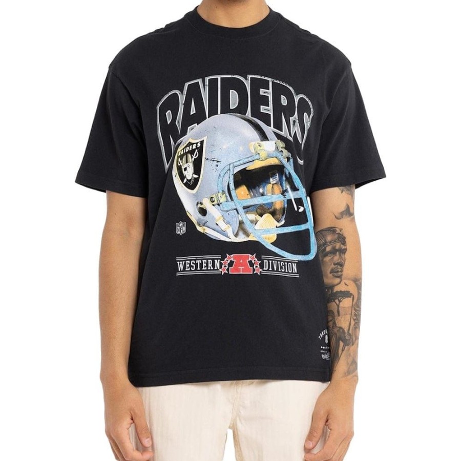 Men Mitchell u0026 Ness Nfl Clothing | Mitchell & Ness Vintage Helmet Tee Las Vegas Raiders - Faded Black