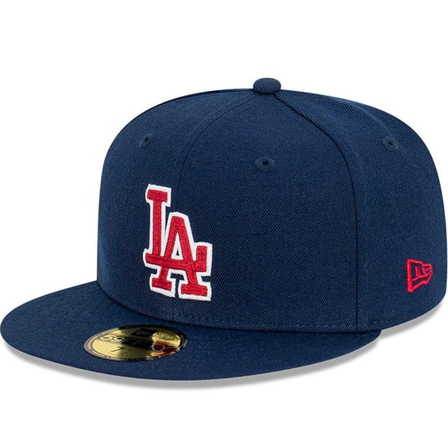 Men New Era Fitted | New Era 59Fifty Chain Stitch Fitted Cap Los Angeles Dodgers - Blue / Cardinal