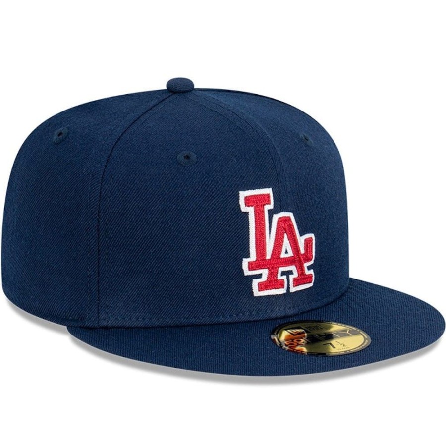 Men New Era Fitted | New Era 59Fifty Chain Stitch Fitted Cap Los Angeles Dodgers - Blue / Cardinal