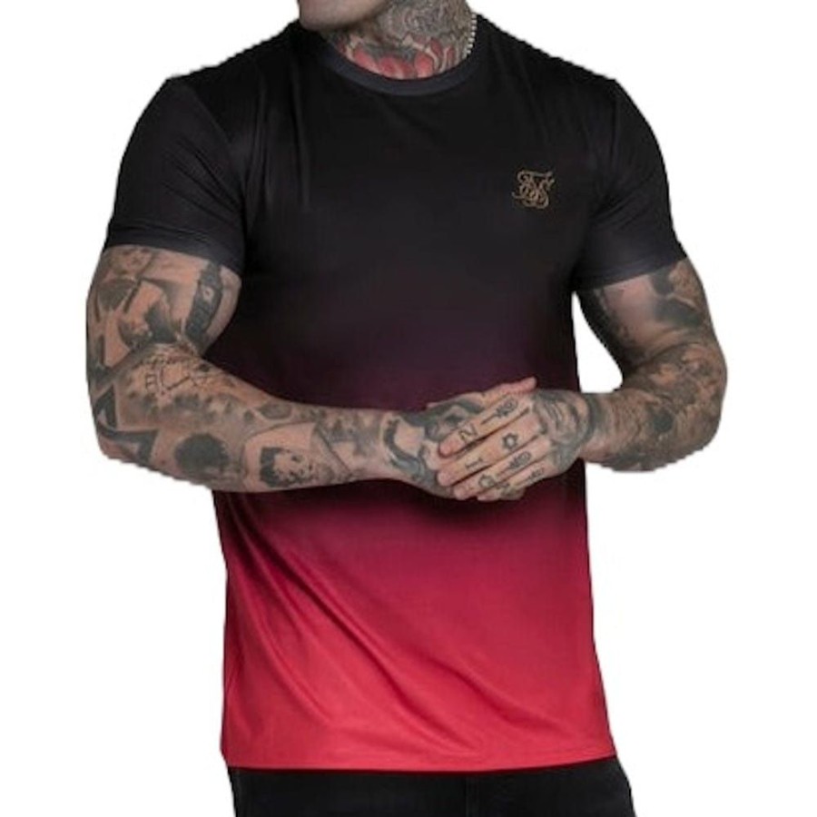 Men SikSilk Tees | Siksilk Fade Tee - Black / Red