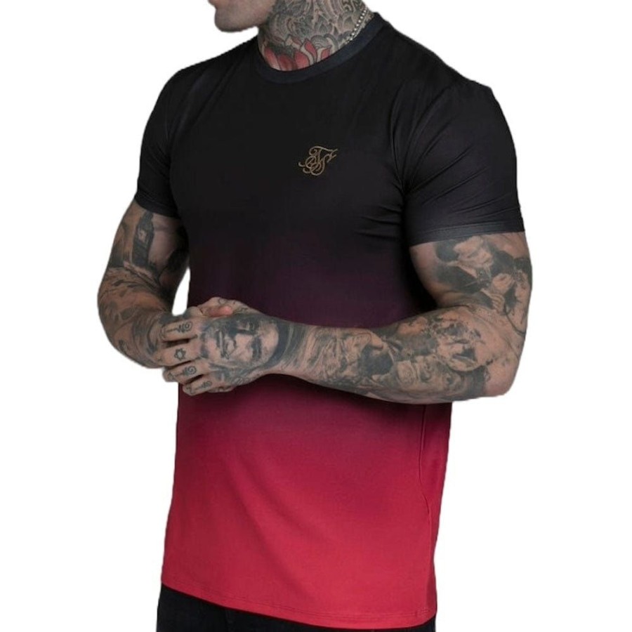 Men SikSilk Tees | Siksilk Fade Tee - Black / Red