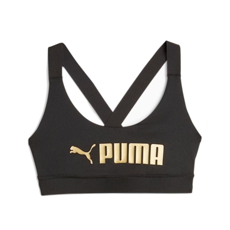 Women Puma Tops | Puma Womens Mid Impact Fit Bra - Black / Gold