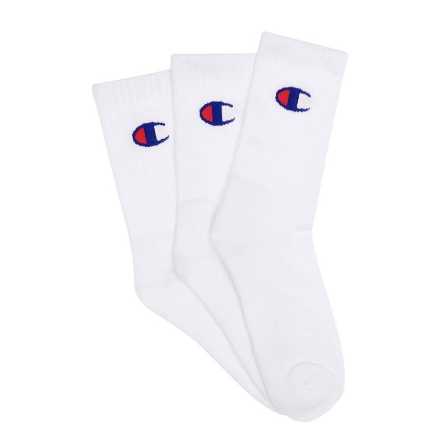 Men Champion Socks | Champion Sps C Logo Crew Sock 3 Pack - White