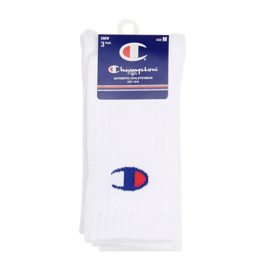 Men Champion Socks | Champion Sps C Logo Crew Sock 3 Pack - White