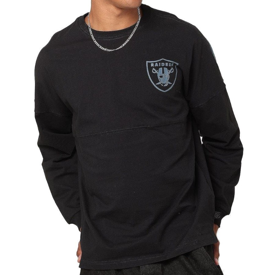 Men Majestic Athletic Hoodies & Sweats | Majestic Athletic Tonal Stark Oversized Long Sleeve Tee Las Vegas Raiders - Faded Black