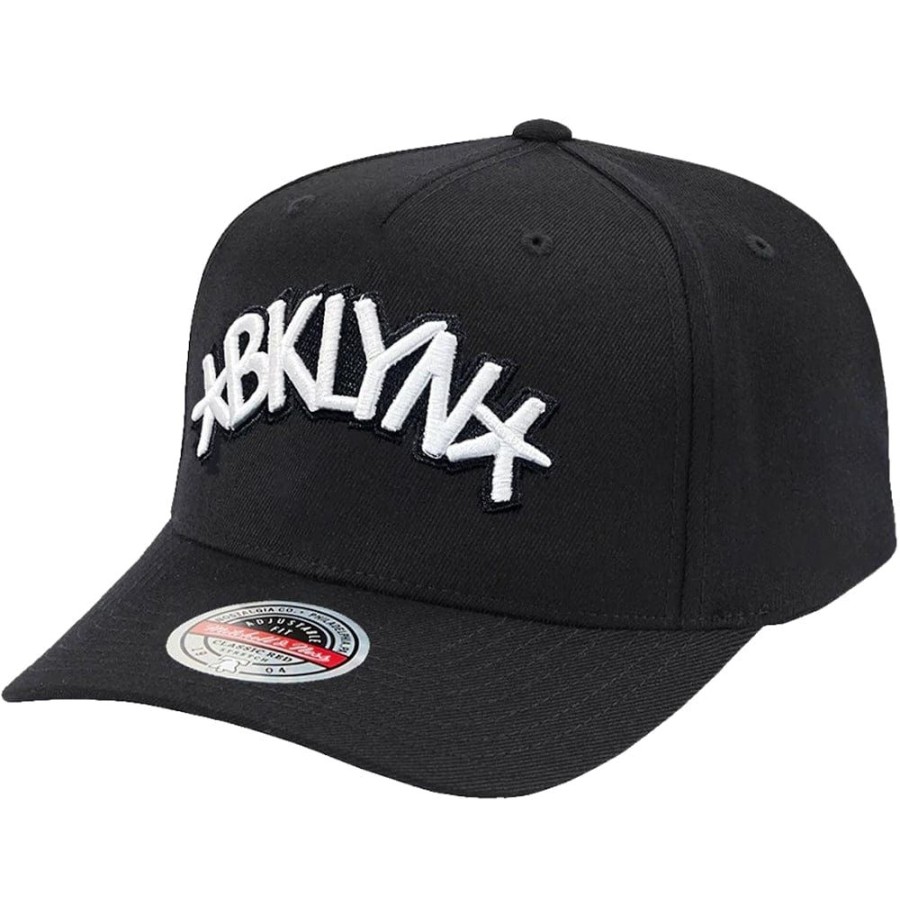 Men Mitchell u0026 Ness Nba Hats | Mitchell & Ness Team Colour Script Logo Classic Redline Stretch Snapback Brooklyn Nets - Black