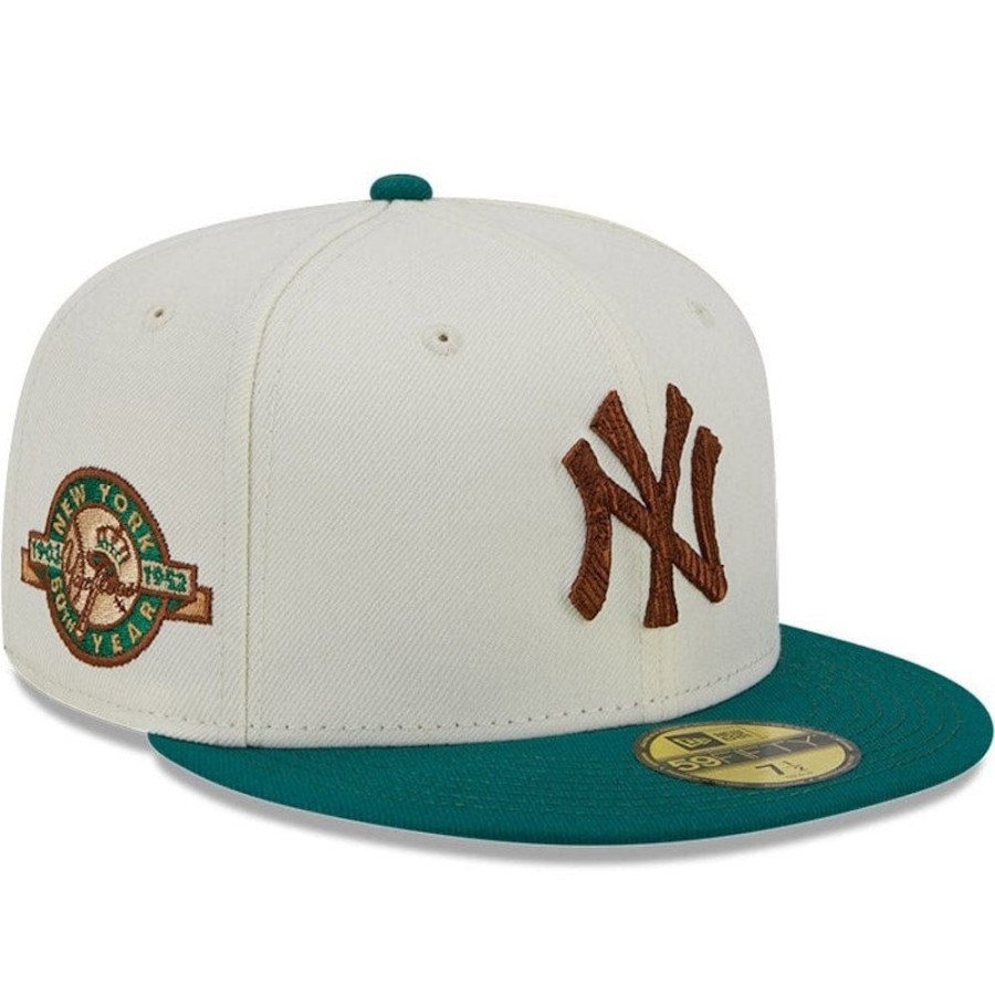 Men New Era Fitted | New Era 59Fifty Camp Fitted Cap New York Yankees - Chrome White / Green