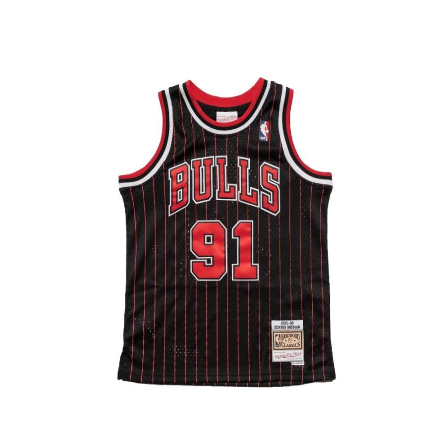 Men Mitchell u0026 Ness Nba Clothing | Mitchell & Ness Youth Swingman Jersey Chicago Bulls Dennis Rodman Alt 95/96 - Black Pinstripe