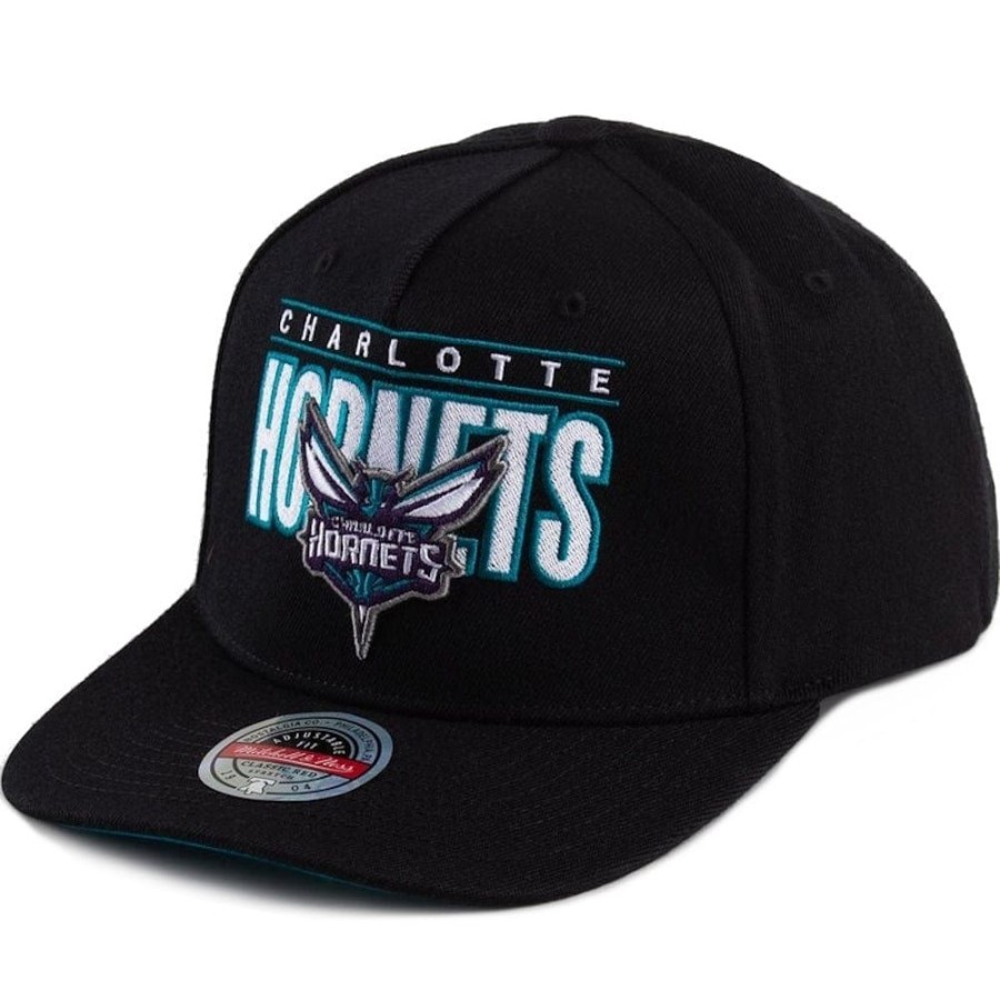 Men Mitchell u0026 Ness Nba Hats | Mitchell & Ness Billboard 2.0 Classic Redline Snapback Charlotte Hornets - Black