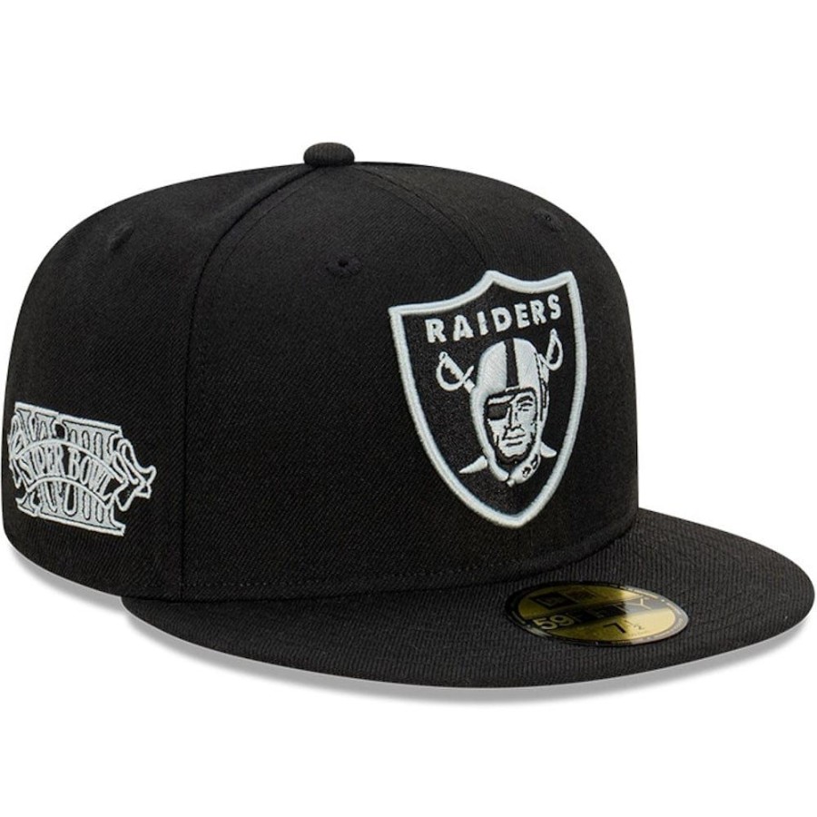 Men New Era Nfl Hats | New Era 59Fifty Chrome Noble Metals Fitted Cap Las Vegas Raiders - Black / Silver Wing