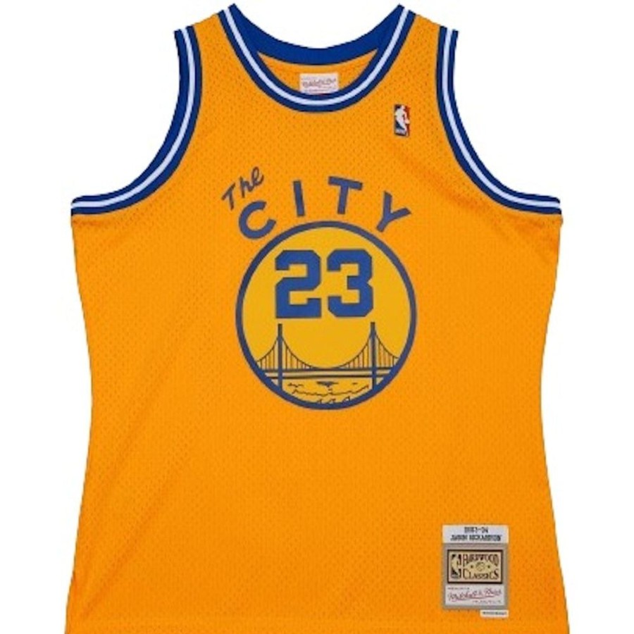 Men Mitchell u0026 Ness Jerseys | Mitchell & Ness Swingman Jersey Golden State Warriors Jason Richardson Road 03/04 - Yellow