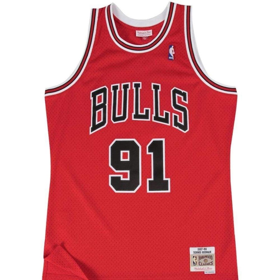 Men Mitchell u0026 Ness Jerseys | Mitchell & Ness Swingman Jersey Chicago Bulls Dennis Rodman Road 97/98 - Red