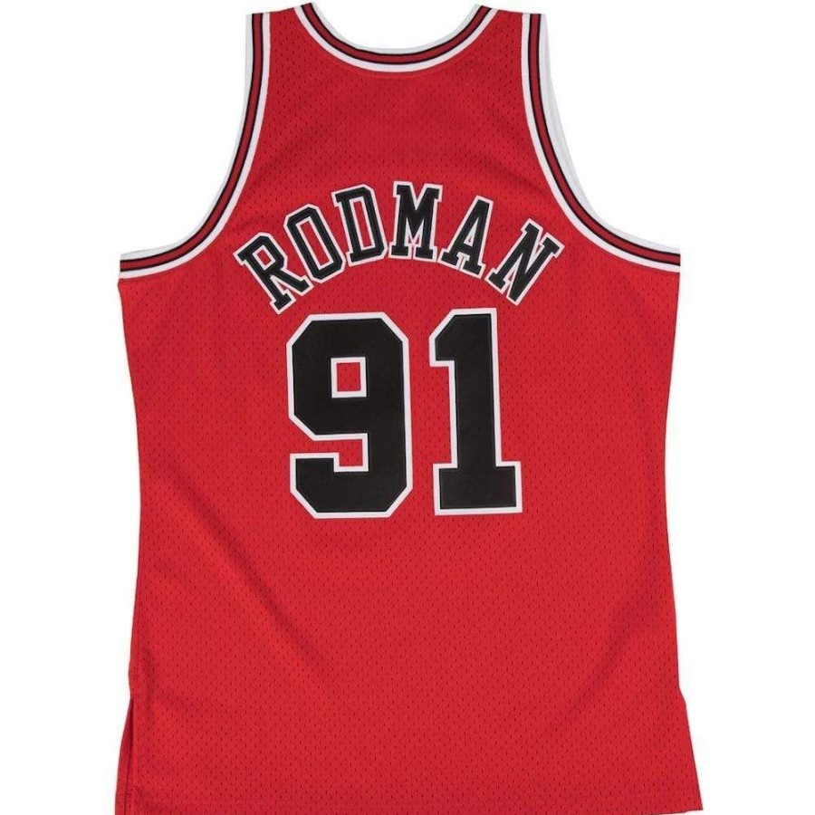 Men Mitchell u0026 Ness Jerseys | Mitchell & Ness Swingman Jersey Chicago Bulls Dennis Rodman Road 97/98 - Red