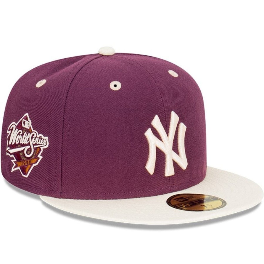 Men New Era Fitted | New Era 59Fifty World Series Fitted Cap New York Yankees - Plum / Chrome White