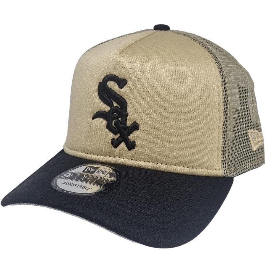 Men New Era Mlb Hats | New Era 9Forty A-Frame All Day Foam Trucker Snapback Chicago White Sox - Beige / Black