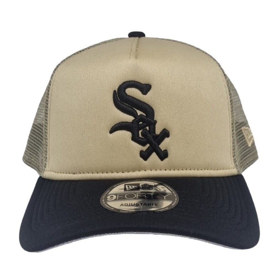 Men New Era Mlb Hats | New Era 9Forty A-Frame All Day Foam Trucker Snapback Chicago White Sox - Beige / Black