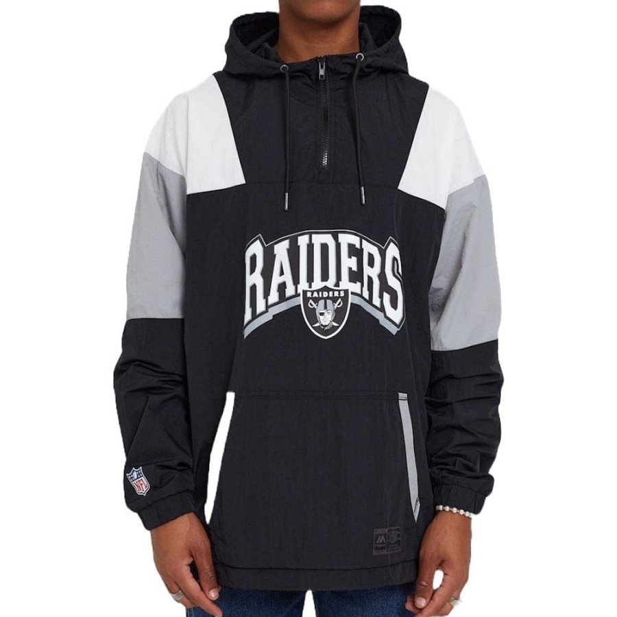 Men Majestic Athletic Nfl Clothing | Majestic Athletic League Panel 1/2 Zip Windbreaker Las Vegas Raiders - Faded Black