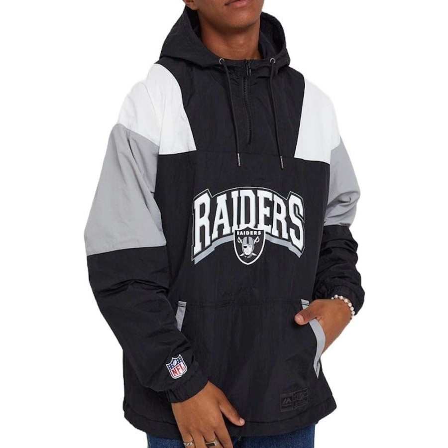 Men Majestic Athletic Nfl Clothing | Majestic Athletic League Panel 1/2 Zip Windbreaker Las Vegas Raiders - Faded Black