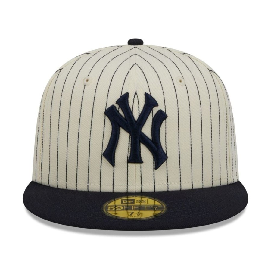 Men New Era Mlb Hats | New Era 59Fifty Retro Script Fitted Cap New York Yankees - White / Navy