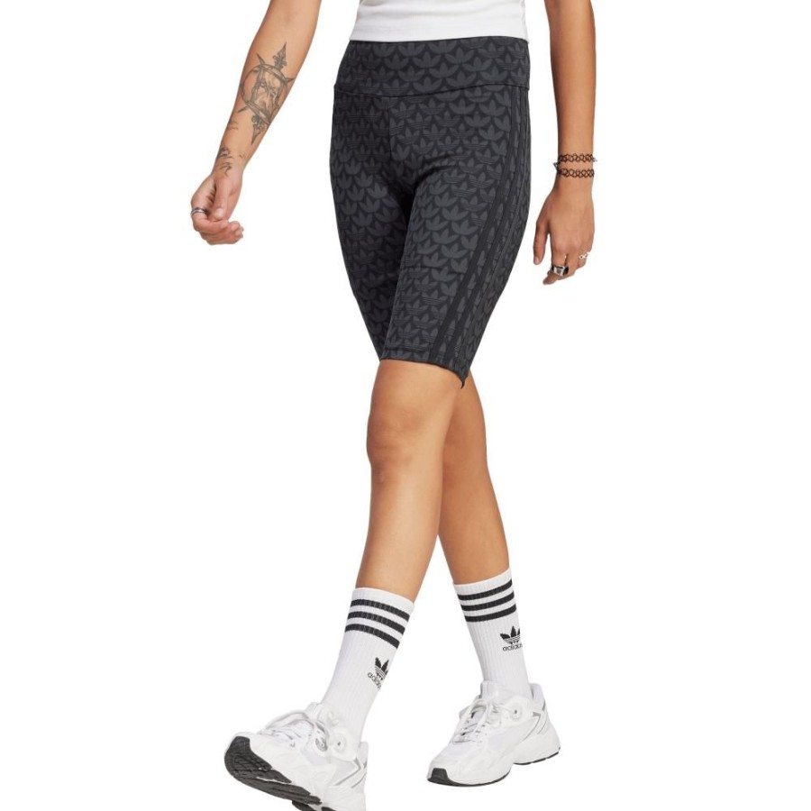 Women Adidas Bottoms | Adidas Womens Trefoil Monogram Biker Shorts - Black