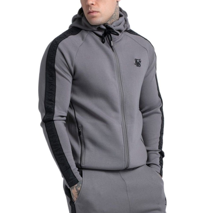 Men SikSilk Jackets | Siksilk Taped Zip Thru Hoodie - Grey