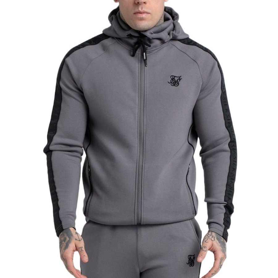 Men SikSilk Jackets | Siksilk Taped Zip Thru Hoodie - Grey