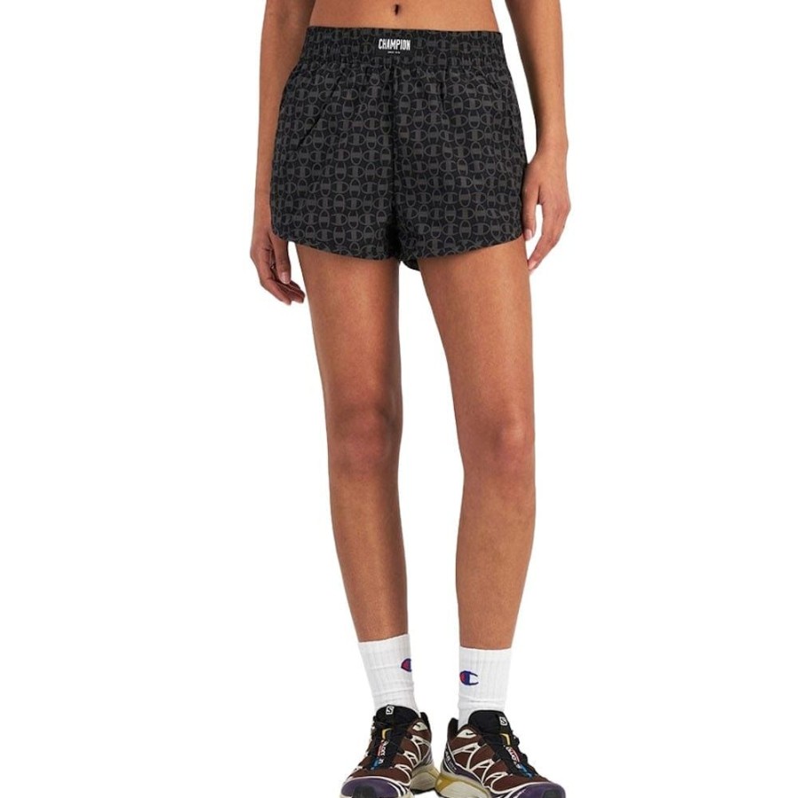 Women Champion Bottoms | Champion Womens Rochester Flex Aop Short - Black