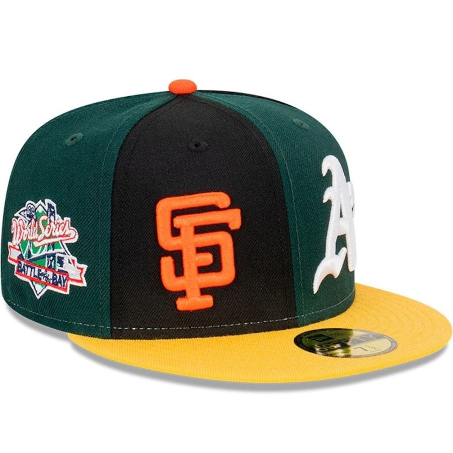 Men New Era Fitted | New Era 59Fifty Local Derby Fitted Cap San Fransisco Giants X Oakland Athletics - Black / Green / Yellow