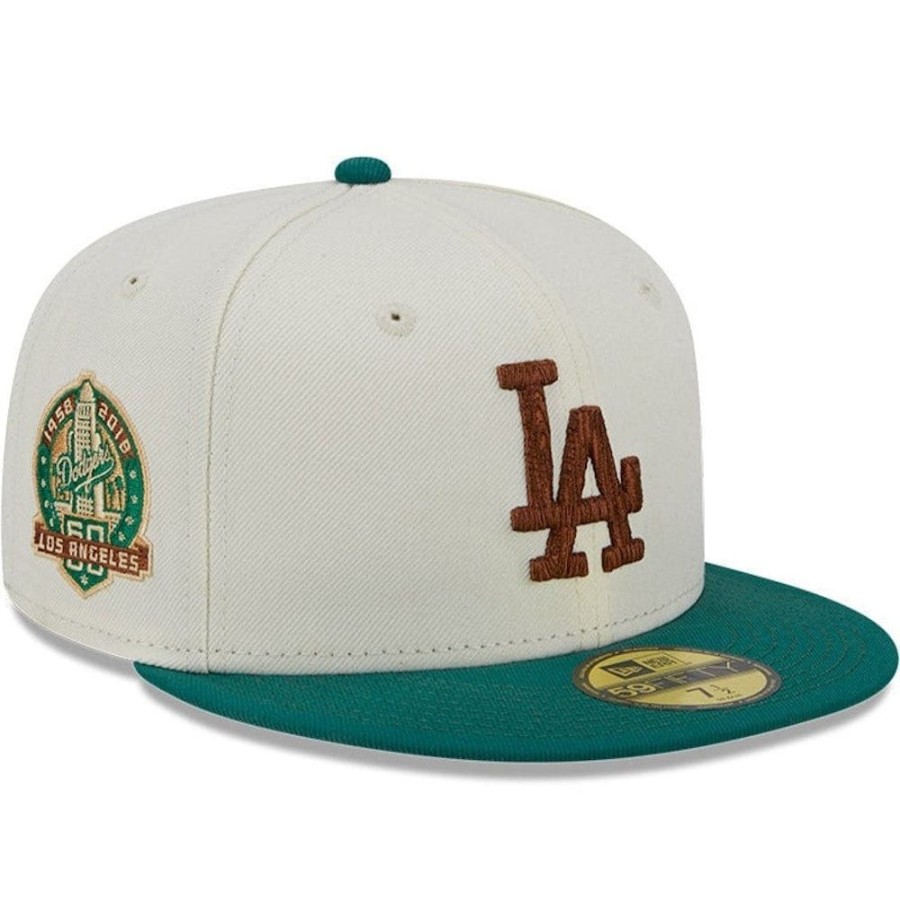 Men New Era Fitted | New Era 59Fifty Camp Fitted Cap Los Angeles Dodgers - Chrome White / Green