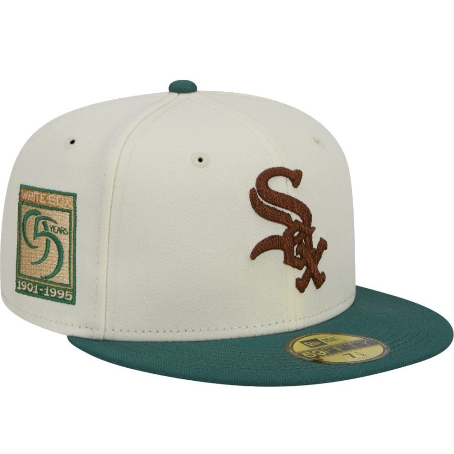 Men New Era Mlb Hats | New Era 59Fifty Camp Fitted Cap Chicago White Sox - Chrome White / Green