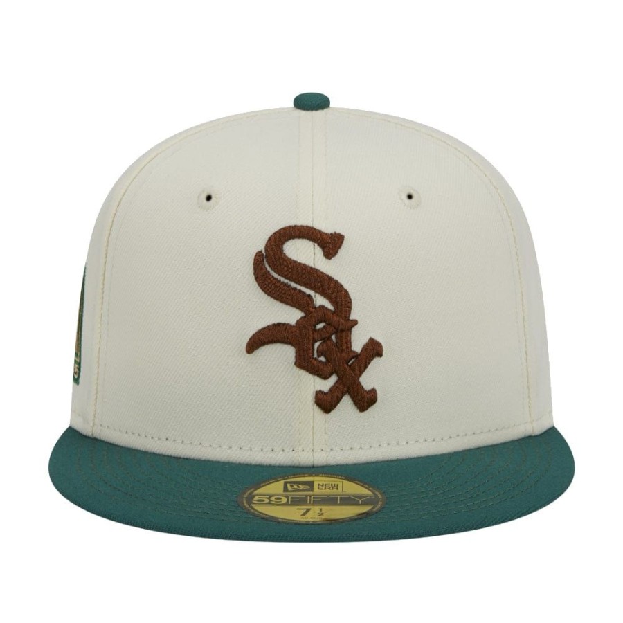 Men New Era Mlb Hats | New Era 59Fifty Camp Fitted Cap Chicago White Sox - Chrome White / Green