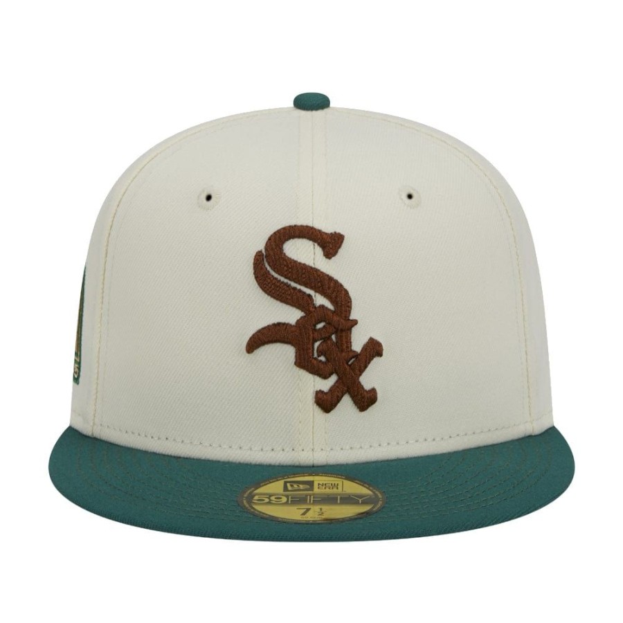 Men New Era Fitted | New Era 59Fifty Camp Fitted Cap Chicago White Sox - Chrome White / Green