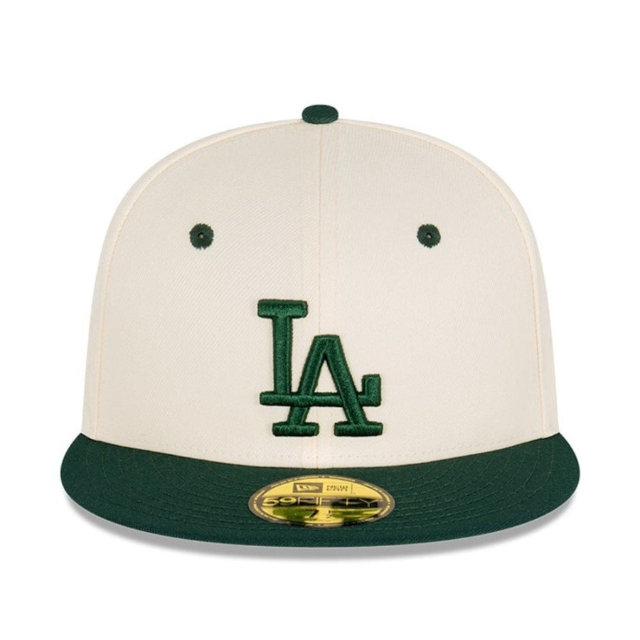 Men New Era Mlb Hats | New Era 59Fifty Fitted Cap Los Angeles Dodgers - Chrome White / Dark Green