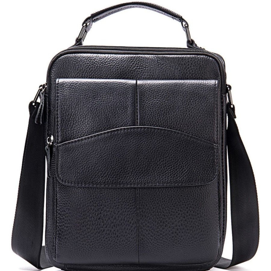 Men West Brothers Bags | Genuine Leather Deluxe Large Side Bag 601 - Black