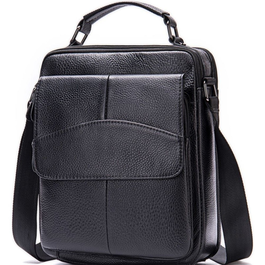 Men West Brothers Bags | Genuine Leather Deluxe Large Side Bag 601 - Black