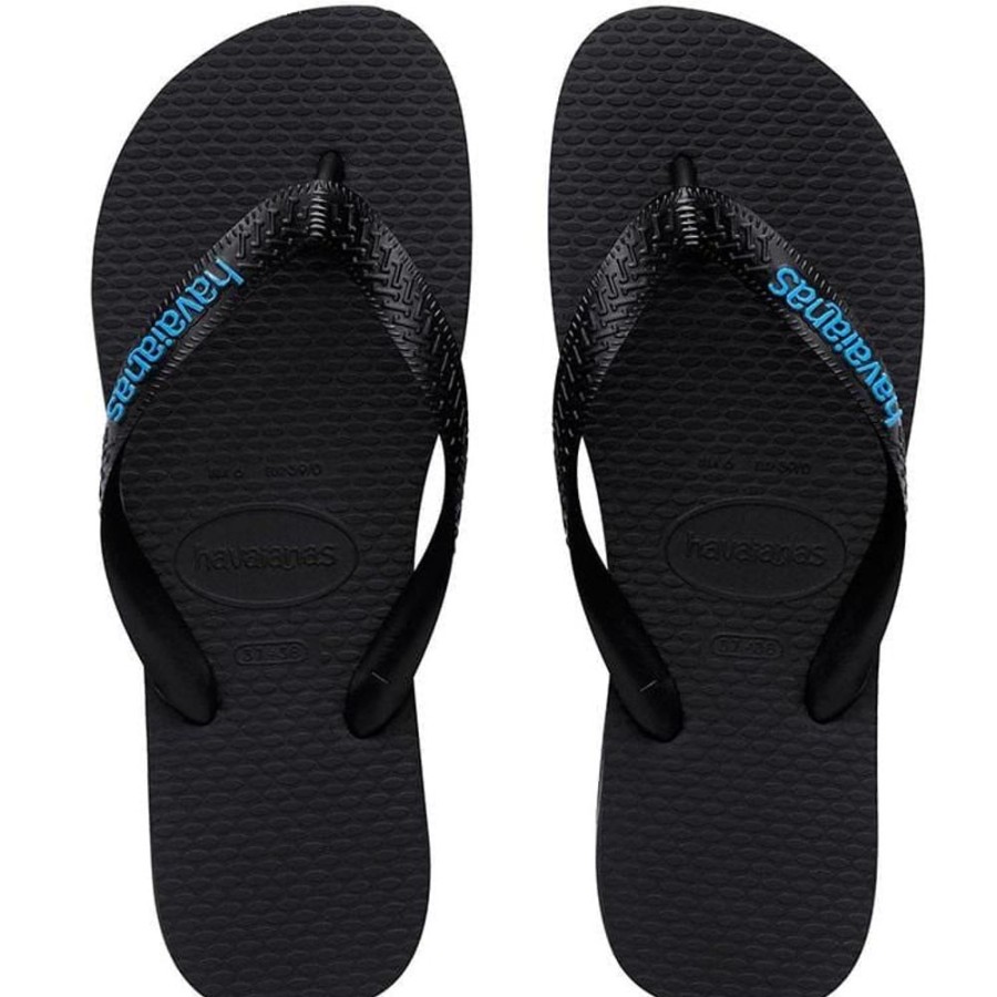 Men Havaianas Havaianas | Havaianas Rubber Logo - Black / Blue Stripes