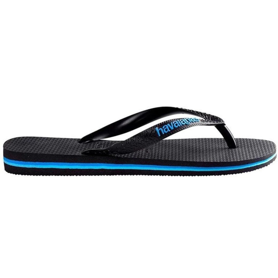 Men Havaianas Havaianas | Havaianas Rubber Logo - Black / Blue Stripes