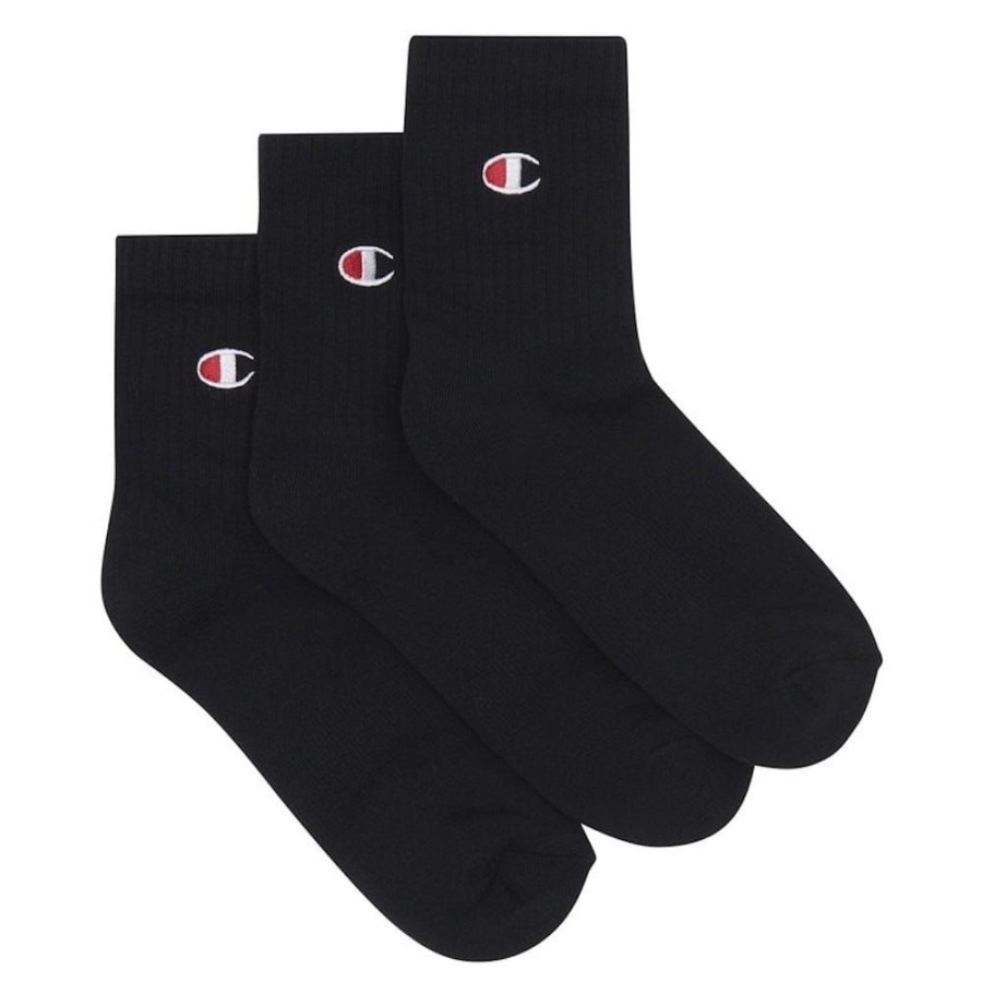 Men Champion Socks | Champion Lfs C Quarter Crew Sock 3 Pack - Black