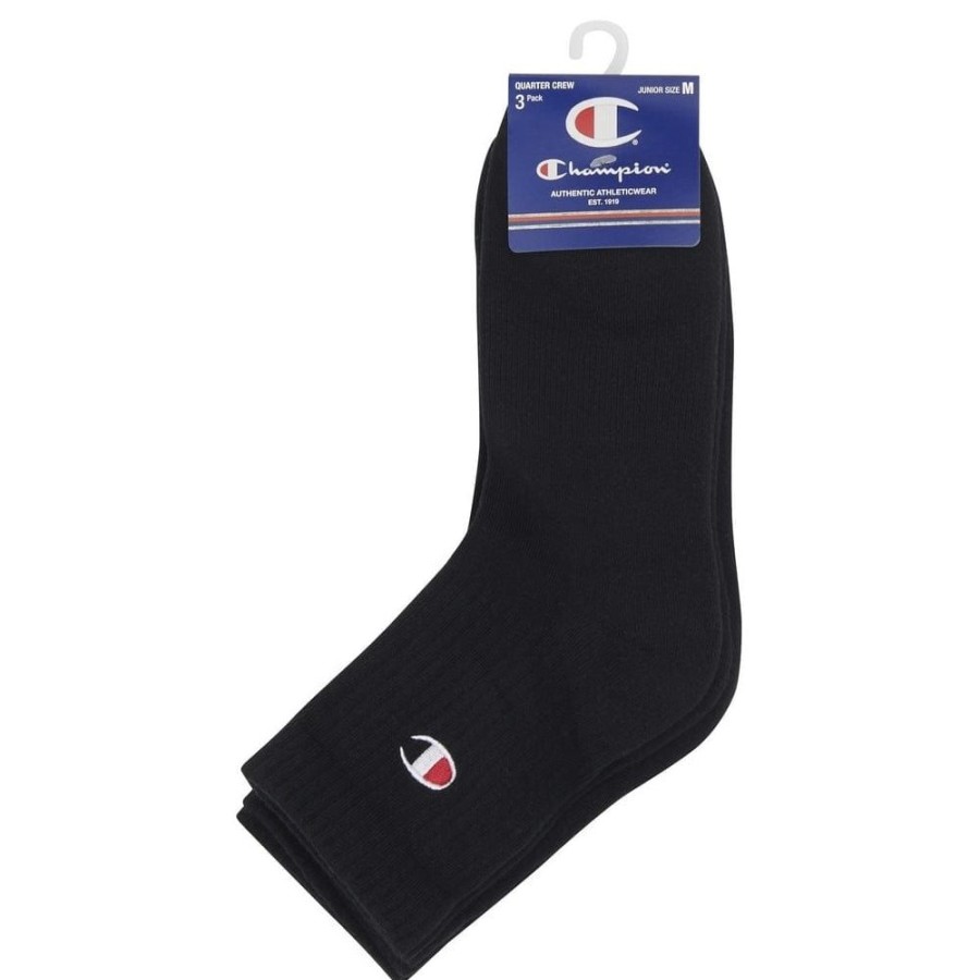 Men Champion Socks | Champion Lfs C Quarter Crew Sock 3 Pack - Black